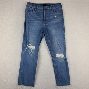 EXPRESS Jeans Womens 12 Blue Mom Jean Super High Rise Distress Medium Wash Denim